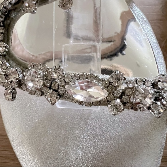 Badgley Mischka Metallic Silver Jeweled Flat Leather Carey Sandal - Picture 8 of 16